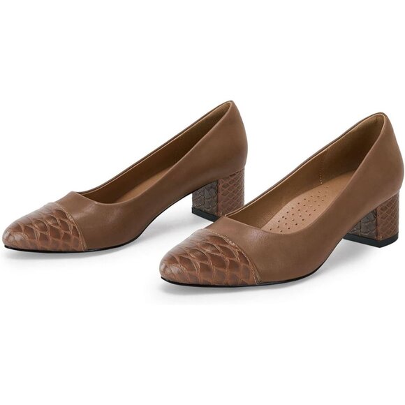 Womens Size 7.5 Shoes Low Block Heel Faux Leather Snakeskin Closed Toe Slip-On - Picture 3 of 10